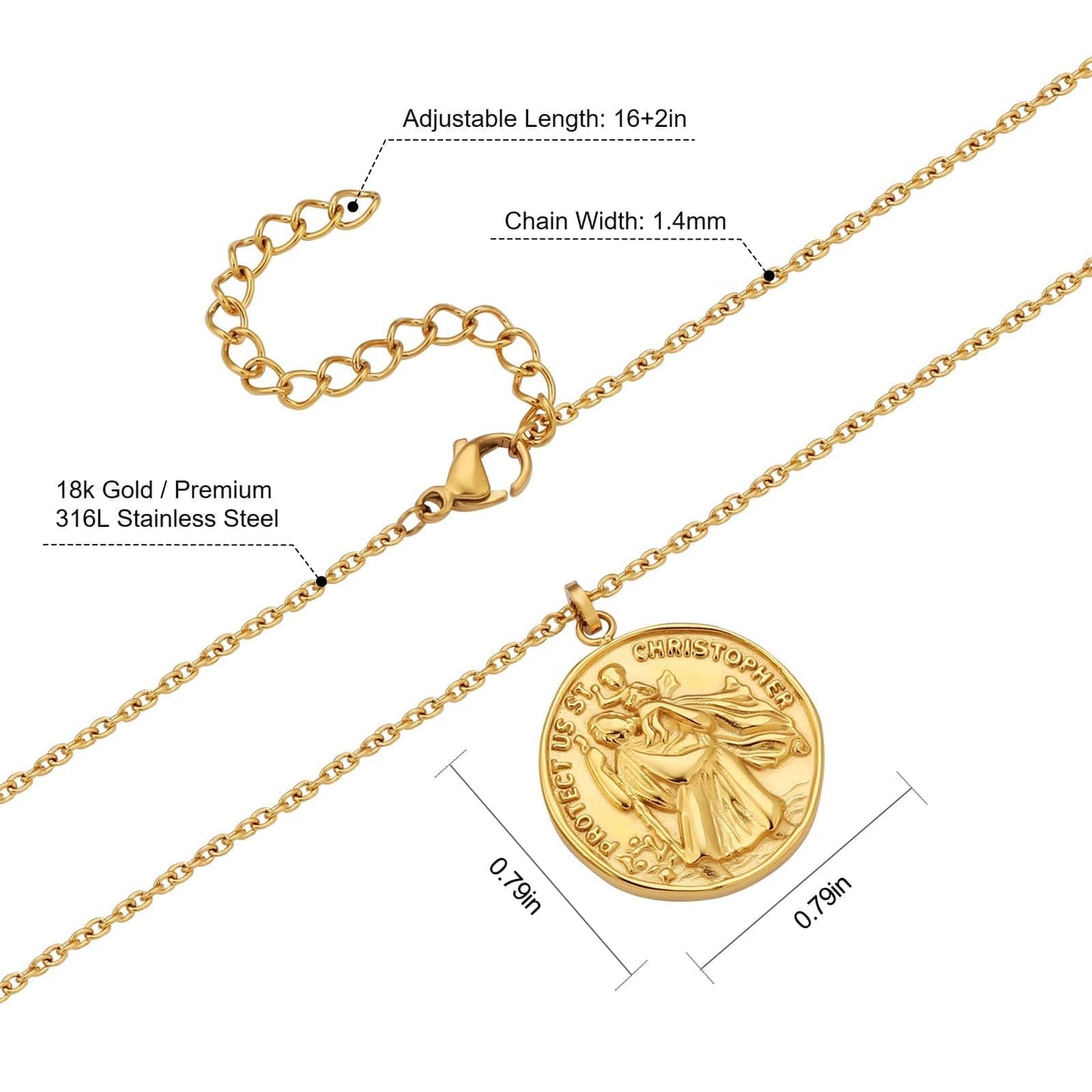 Wholesale Christopher Gold Coin Pendant Necklace for Women