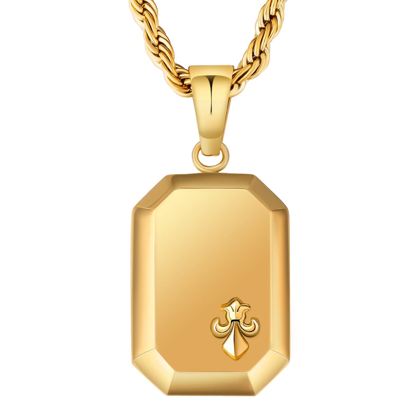 Wholesale Fleur de lis Iris Gold Coin Pendant Necklace with Rope Chain for Men