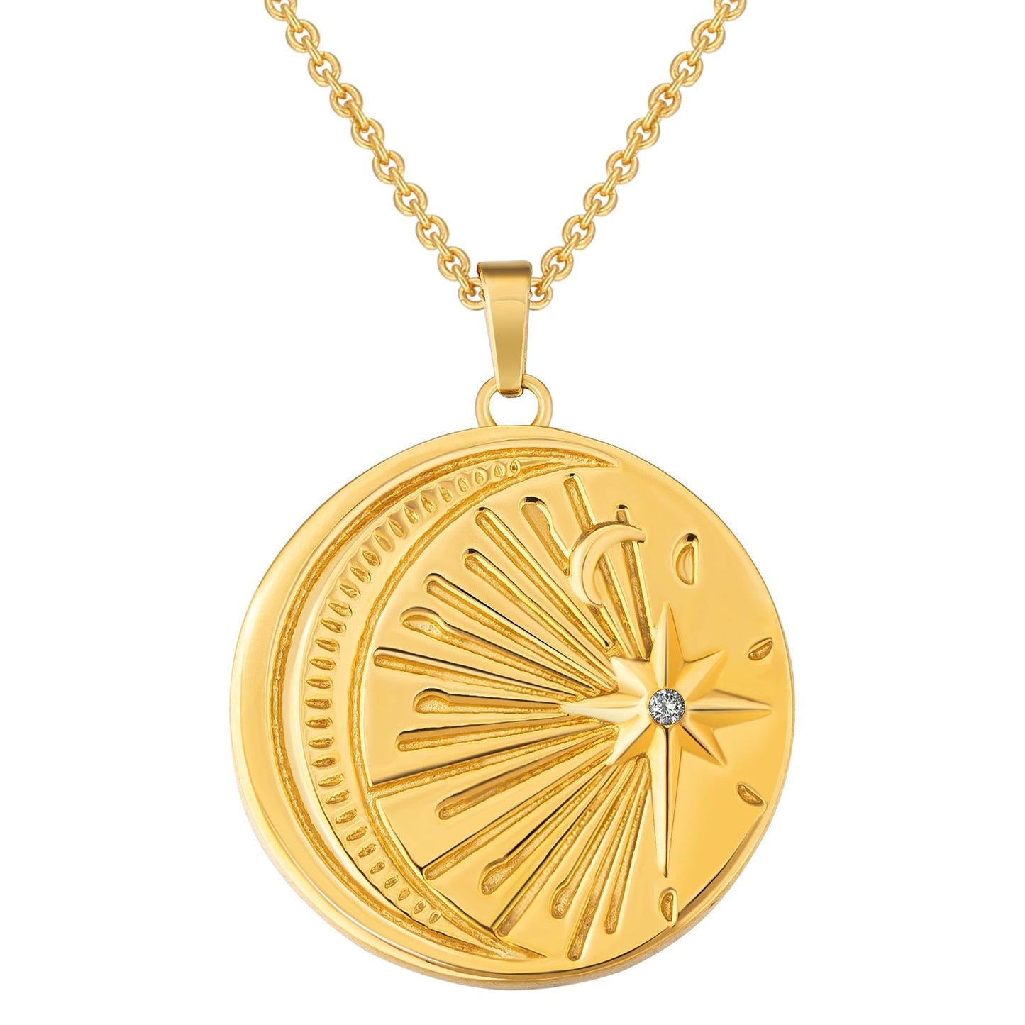 Wholesale Light Moon Star Gold Coin Pendant Necklace for Women