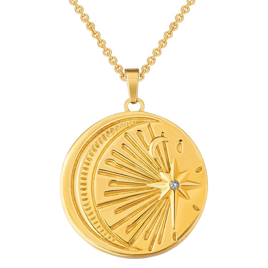 Wholesale Light Moon Star Gold Coin Pendant Necklace for Women