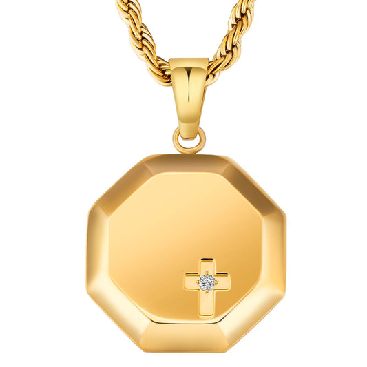 Wholesale Hexagon Cross Gold Coin Pendant Necklace with Rope Chain for Men