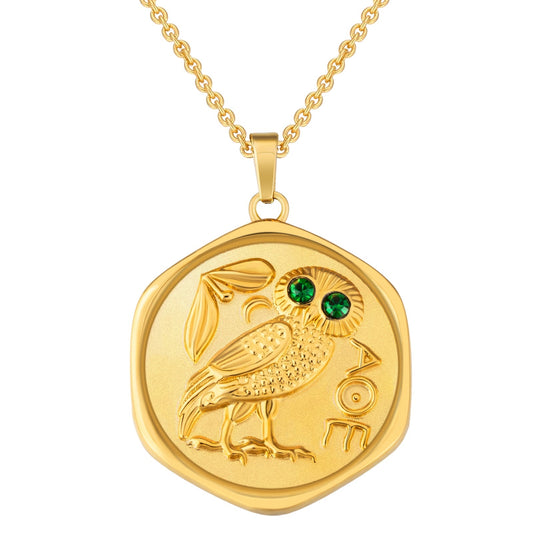 Wholesale Greek Owl Gold Coin Pendant Necklace for Women