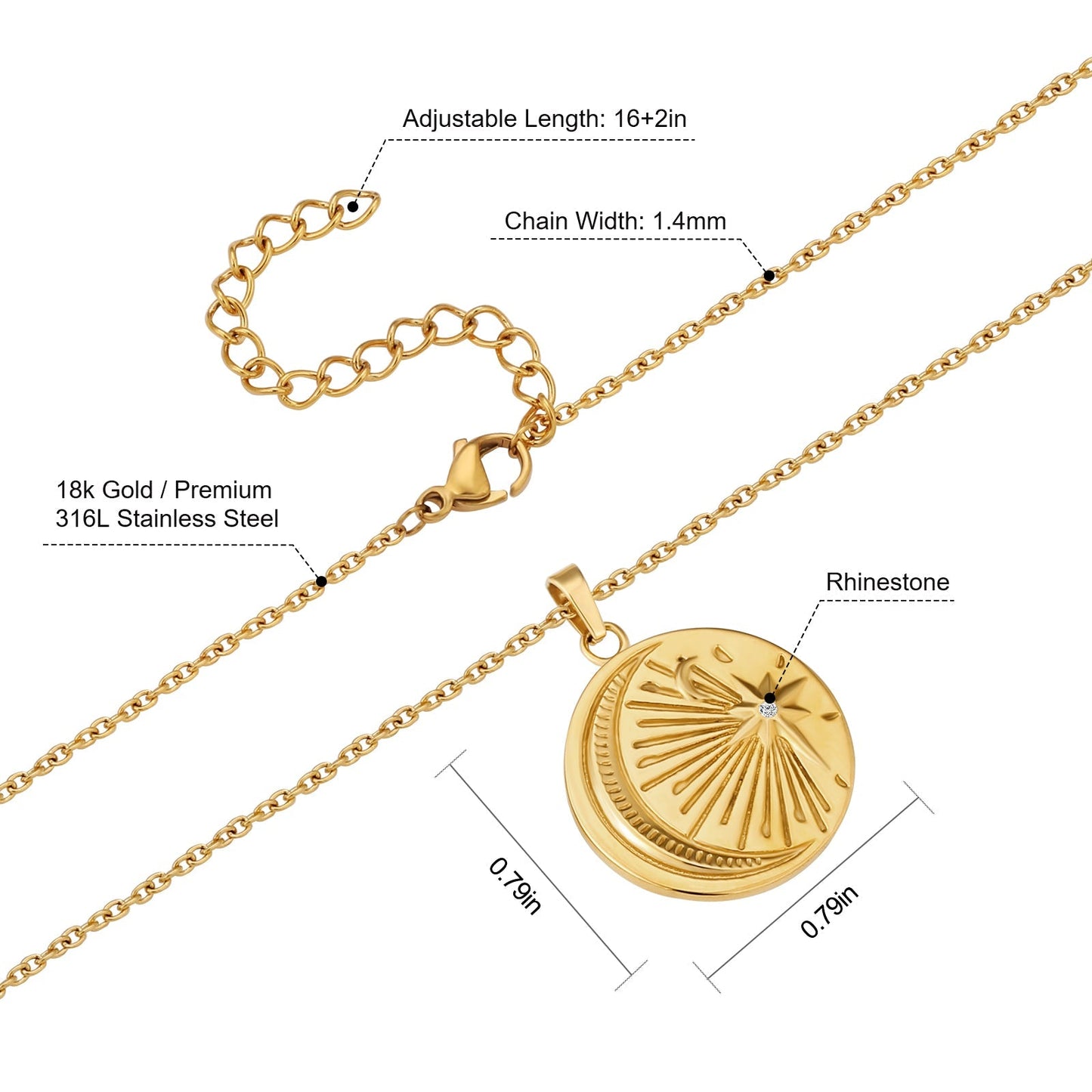 Wholesale Light Moon Star Gold Coin Pendant Necklace for Women