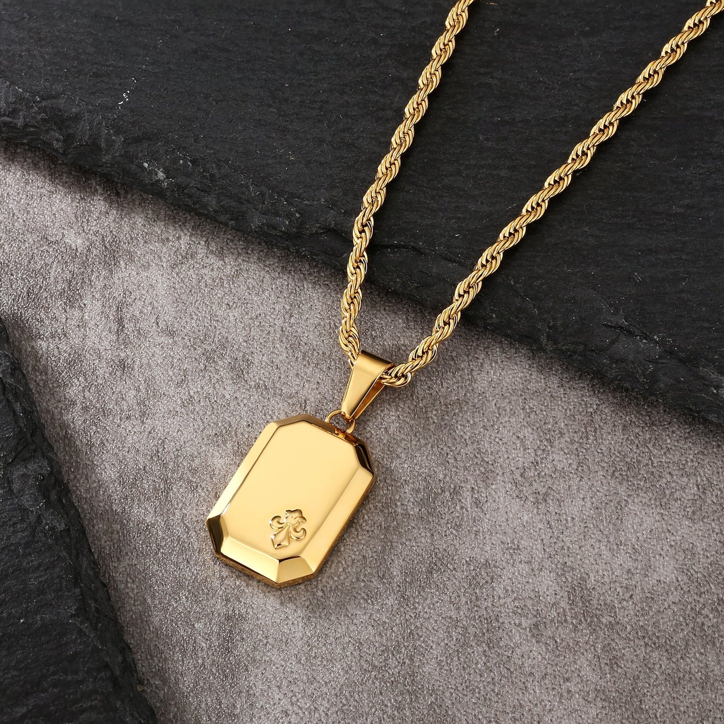 Wholesale Fleur de lis Iris Gold Coin Pendant Necklace with Rope Chain for Men