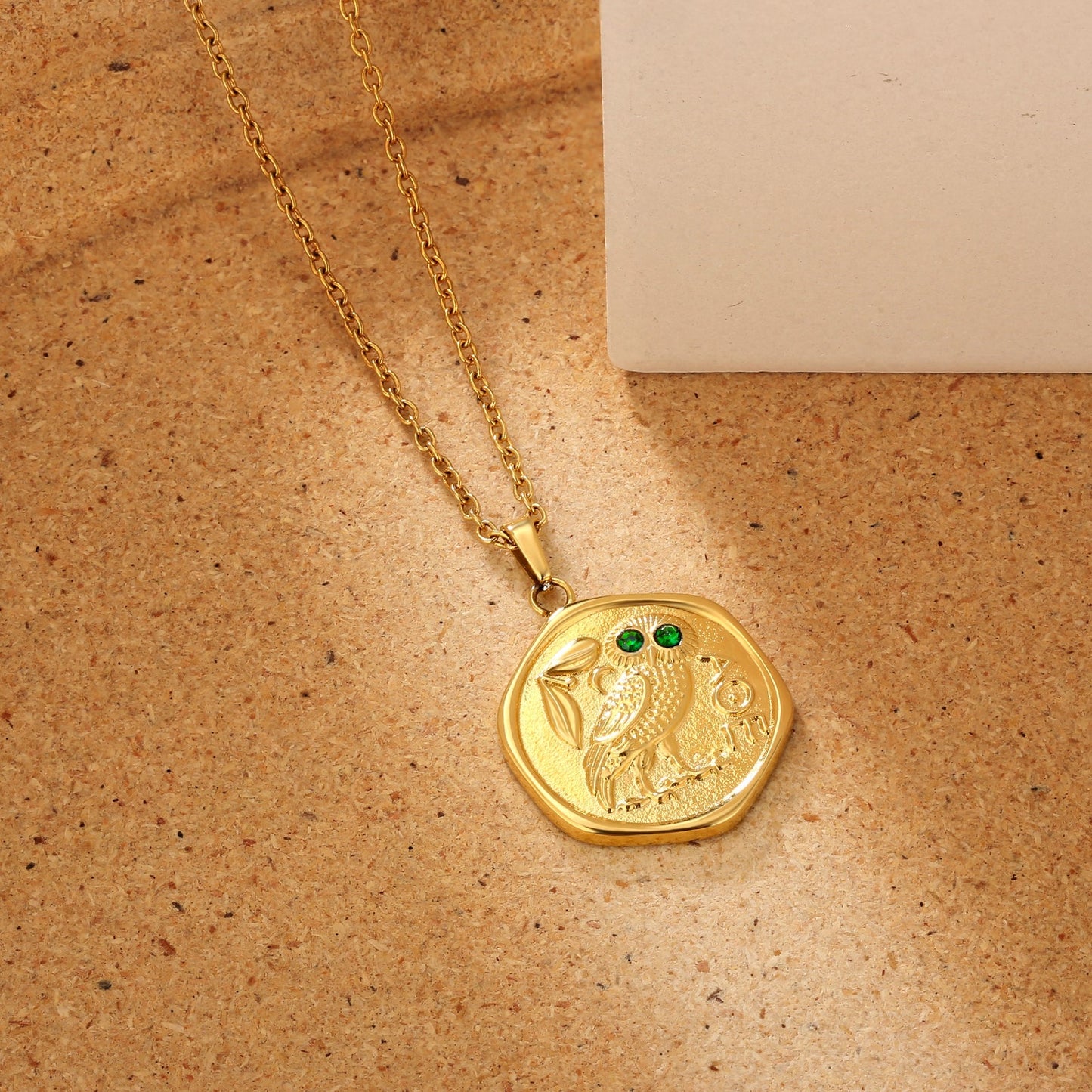 Wholesale Greek Owl Gold Coin Pendant Necklace for Women