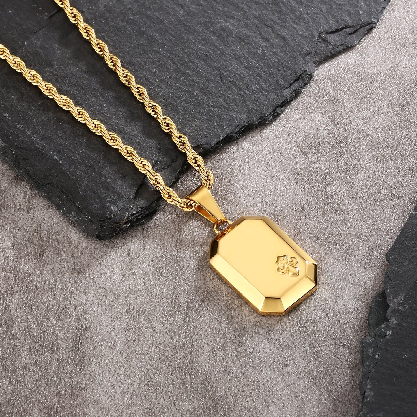 Wholesale Fleur de lis Iris Gold Coin Pendant Necklace with Rope Chain for Men