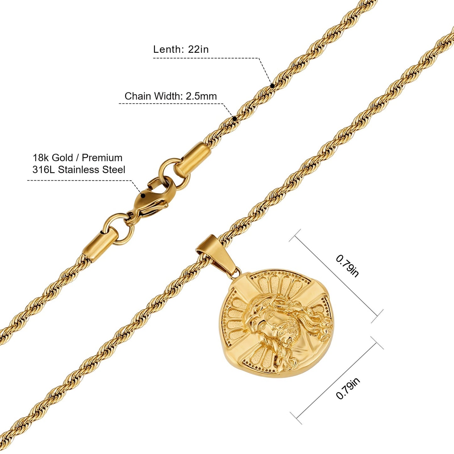 Wholesale Jesus on Cross Gold Coin Pendant Necklace with Rope Chain for Men