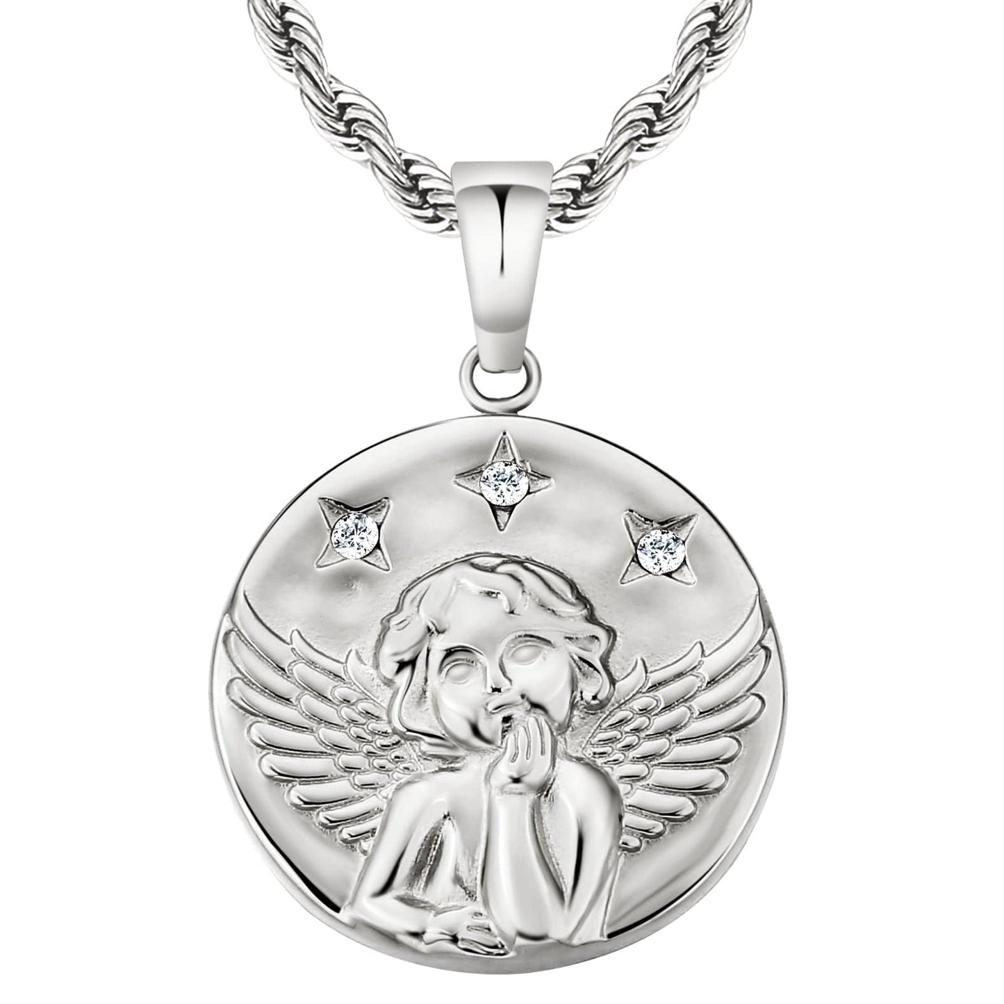 Angle Gold Coin Pendant Necklace with Rope Chain for Men