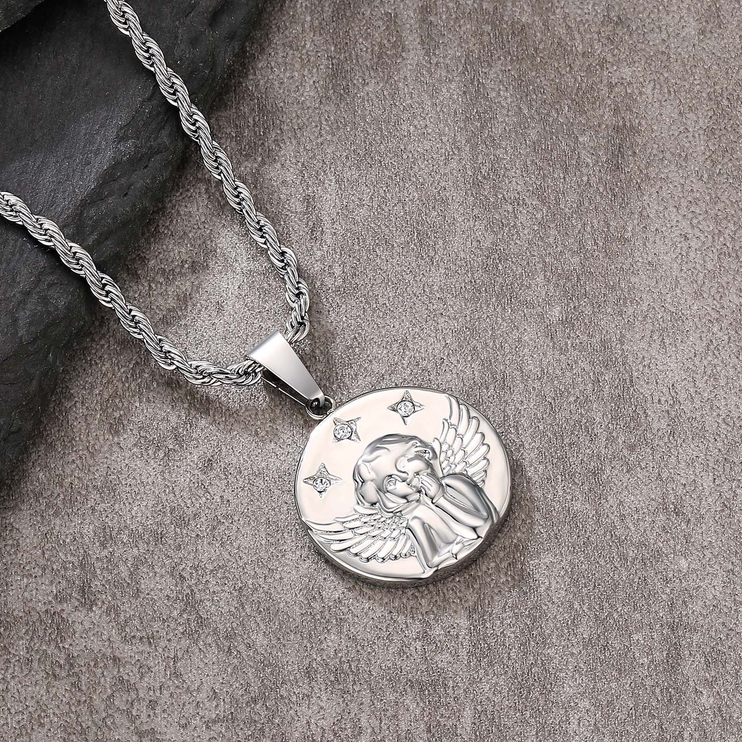 Angle Gold Coin Pendant Necklace with Rope Chain for Men