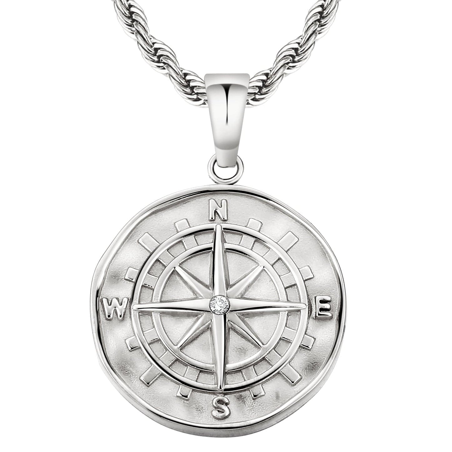 Compass Gold Coin Pendant Necklace with Rope Chain for Men