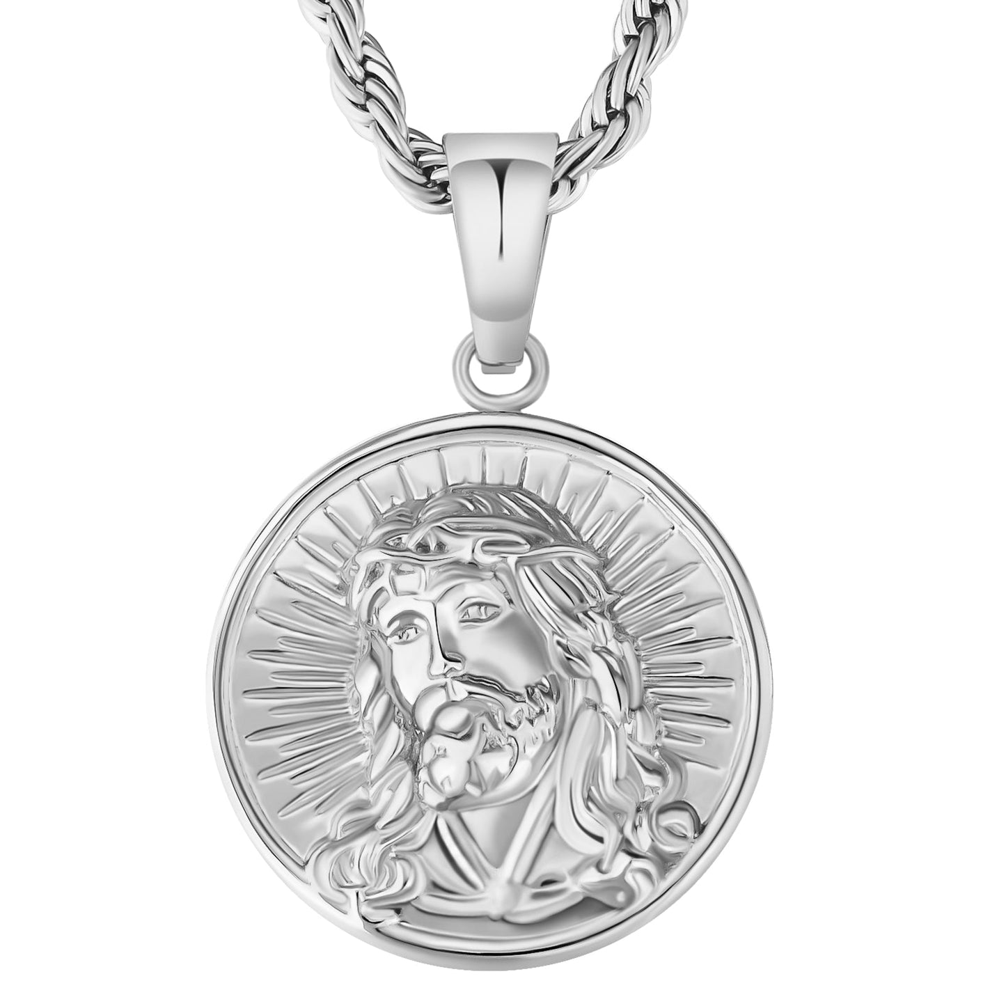 Wholesale The light of Jesus Gold Coin Pendant Necklace with Rope Chain for Men