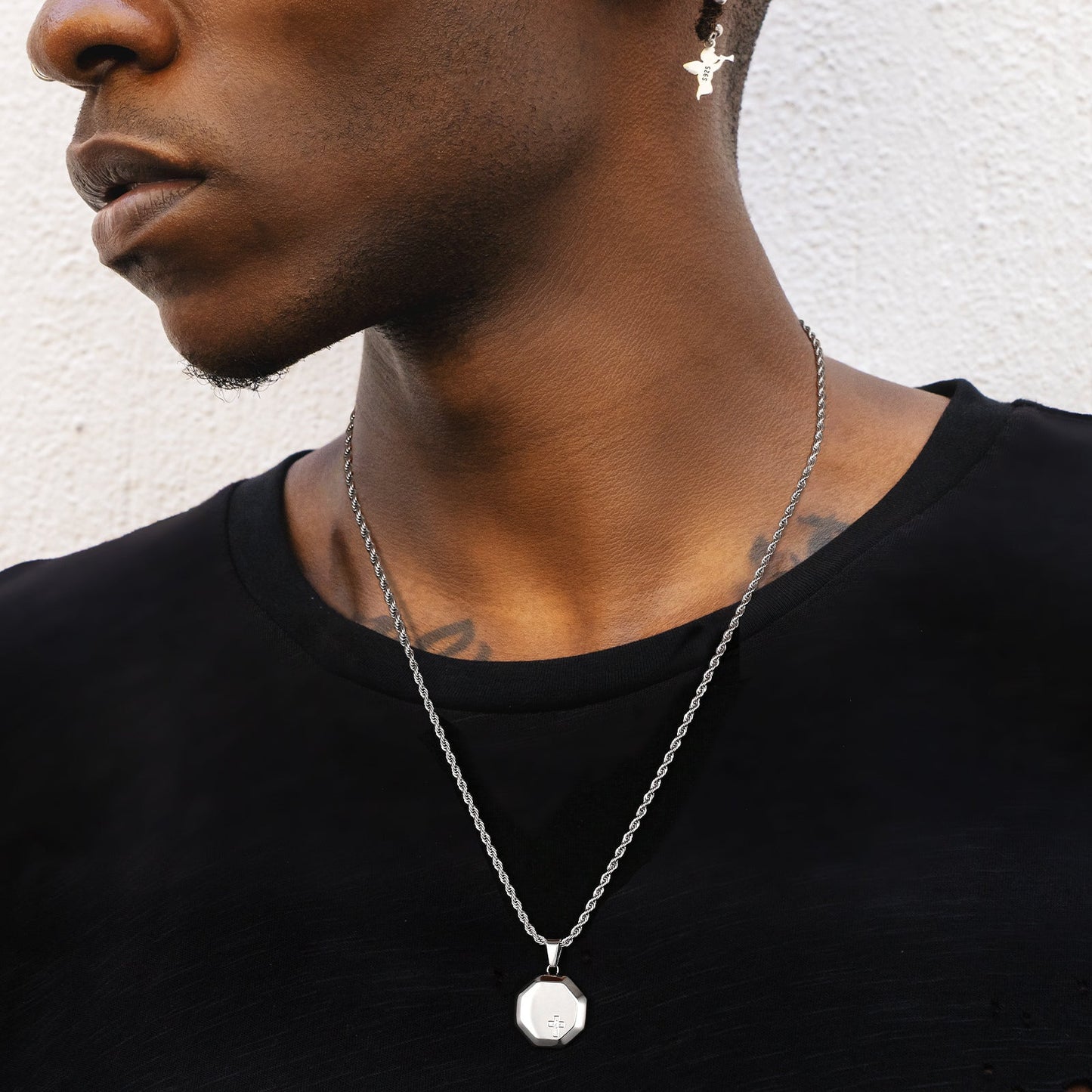 Wholesale Hexagon Cross Gold Coin Pendant Necklace with Rope Chain for Men