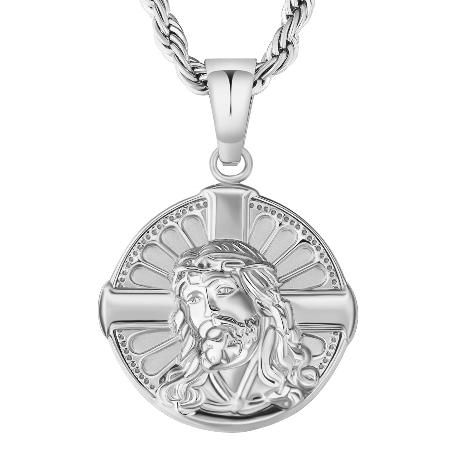 Wholesale Jesus on Cross Gold Coin Pendant Necklace with Rope Chain for Men