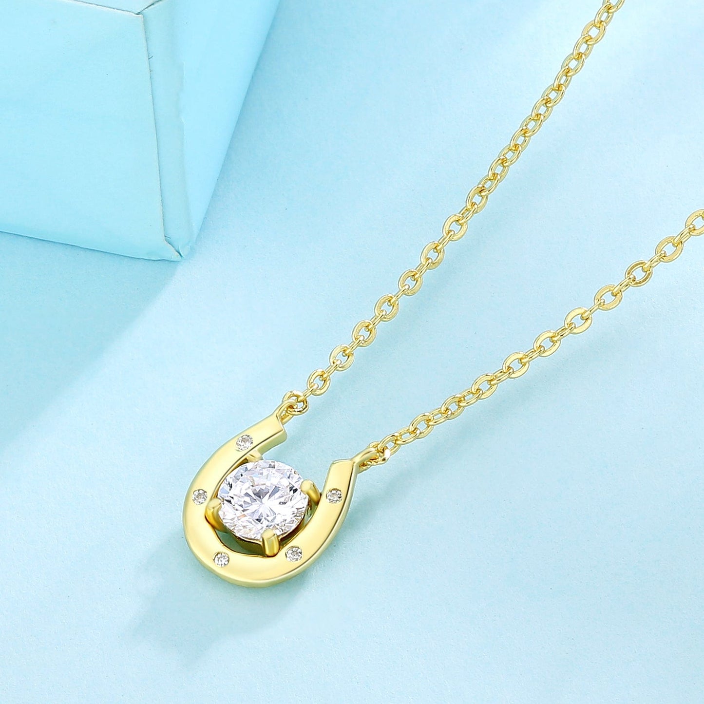 Wholesale Women Necklace Horseshoe Pendant with CZ Stone S925 Silver Chain