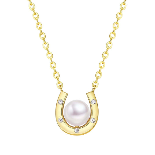 Wholesale Women Necklace Pearl Horseshoe Pendant CZ Stone for Women