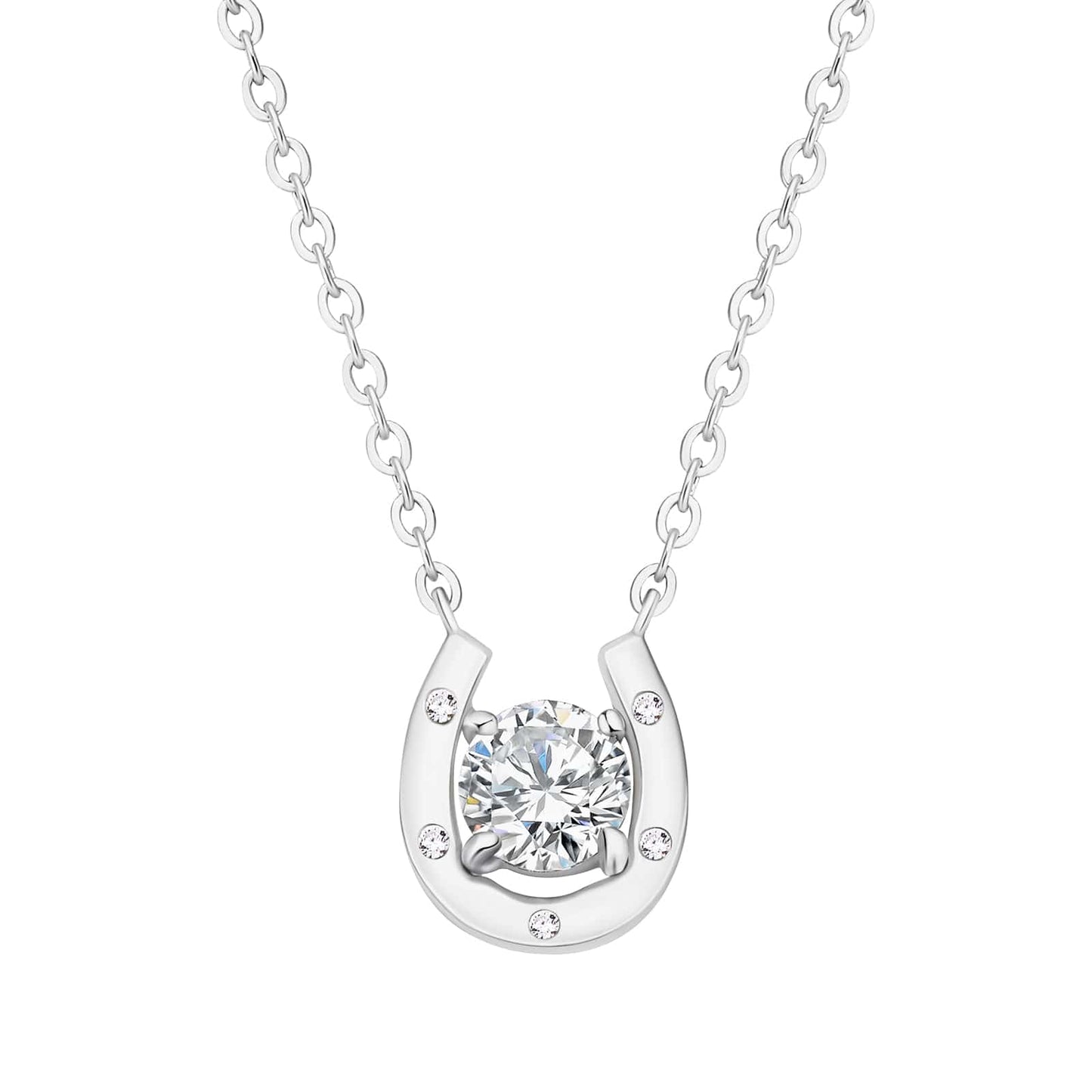 Wholesale Women Necklace Horseshoe Pendant with CZ Stone S925 Silver Chain