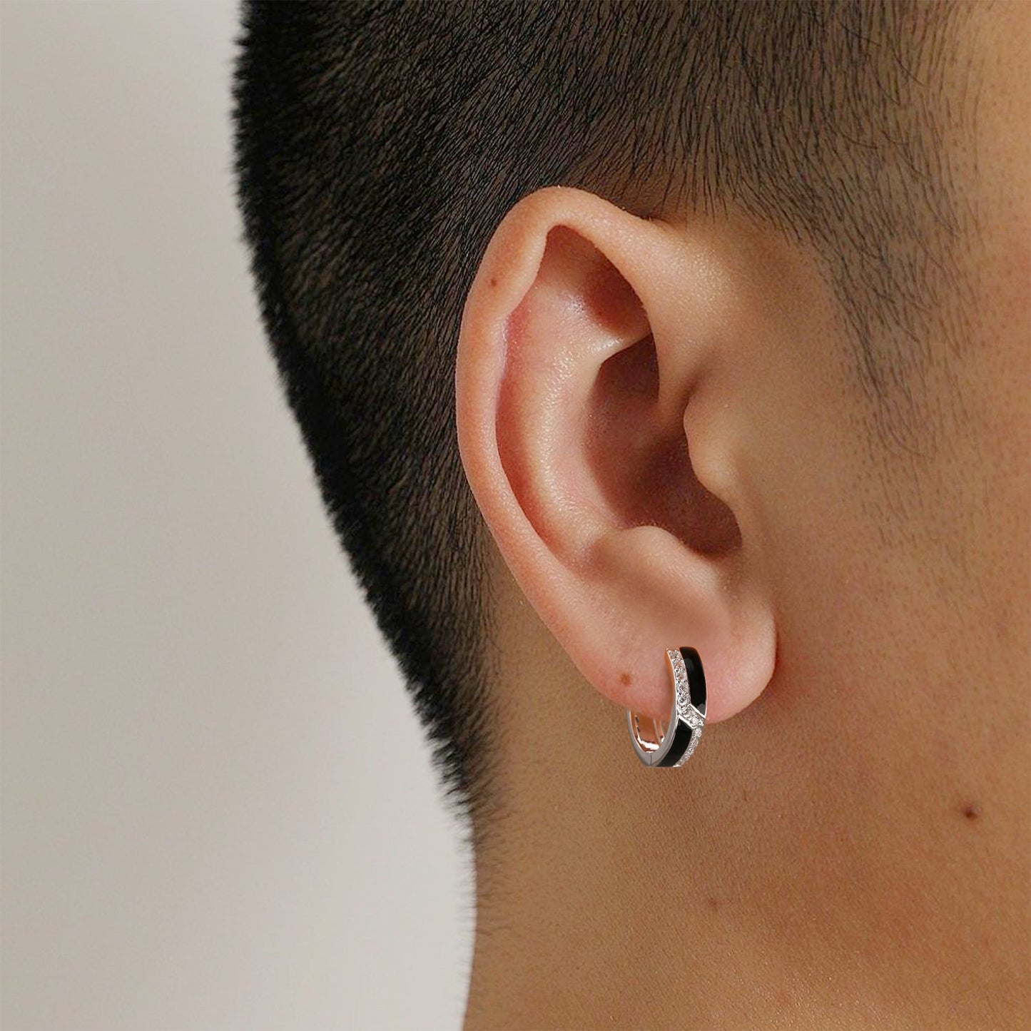 Wholesale Men's Earrings 15mm Iced Black Hoop Earrings for Men