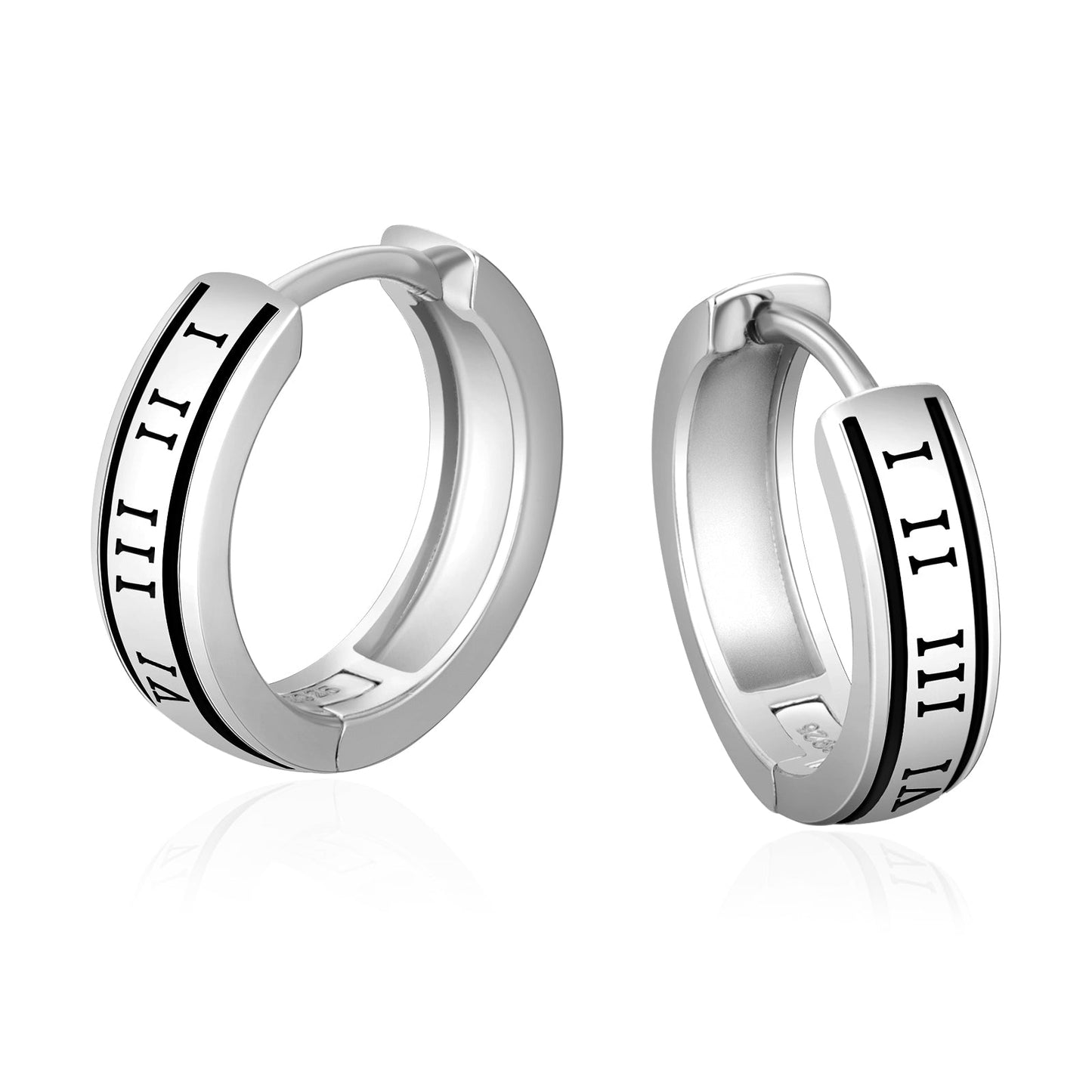 Wholesale Men's Earrings 15mm Black Roman Numerals Hoop Earrings for Men