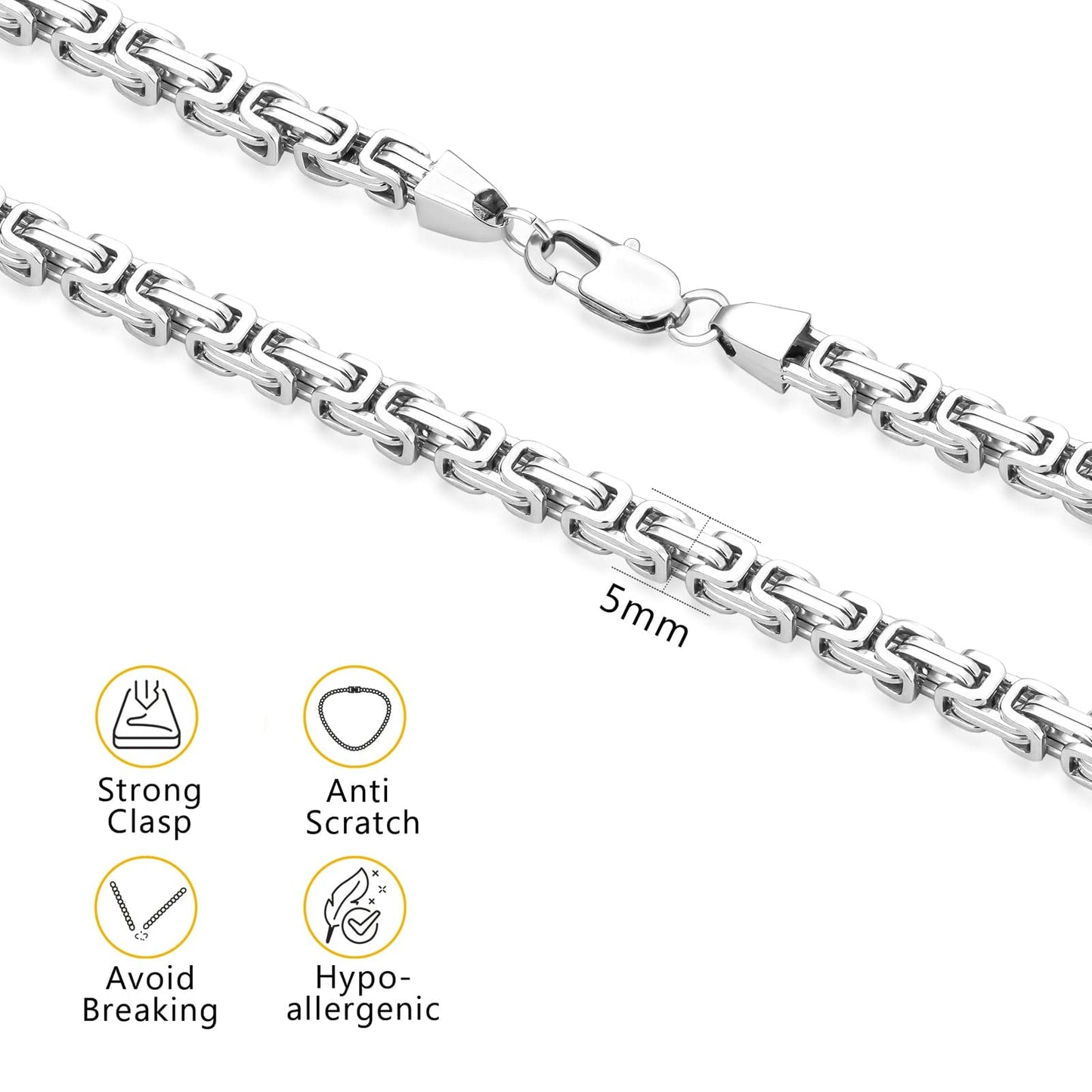 Wholesale Byzantine Chain Link Necklace 5mm Stainless Steel For Hip Hop Jewelry