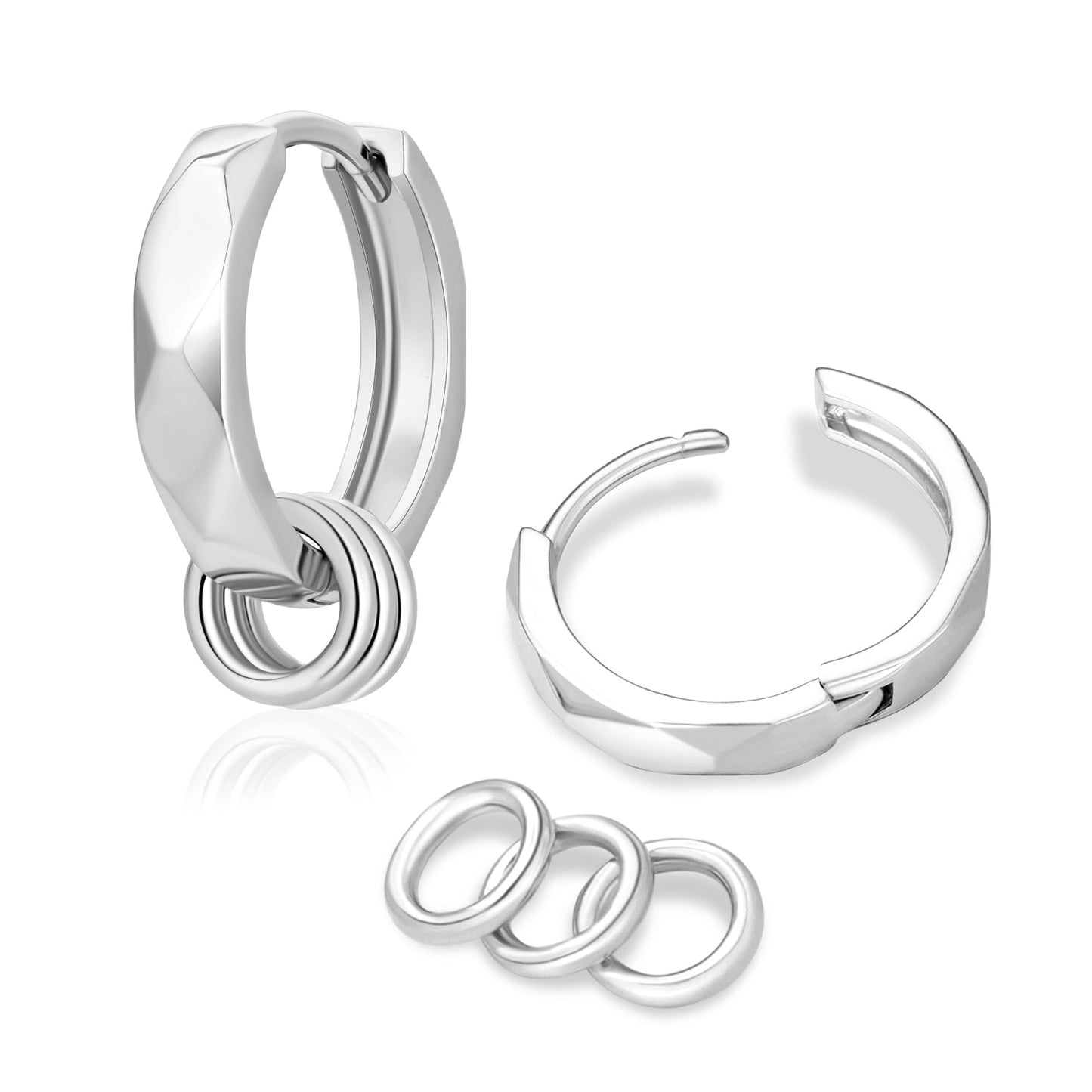 Wholesale Men's Earrings 15mm 2in1 Mens Hoop Earring with Detachable Rings 925 Sterling Silver