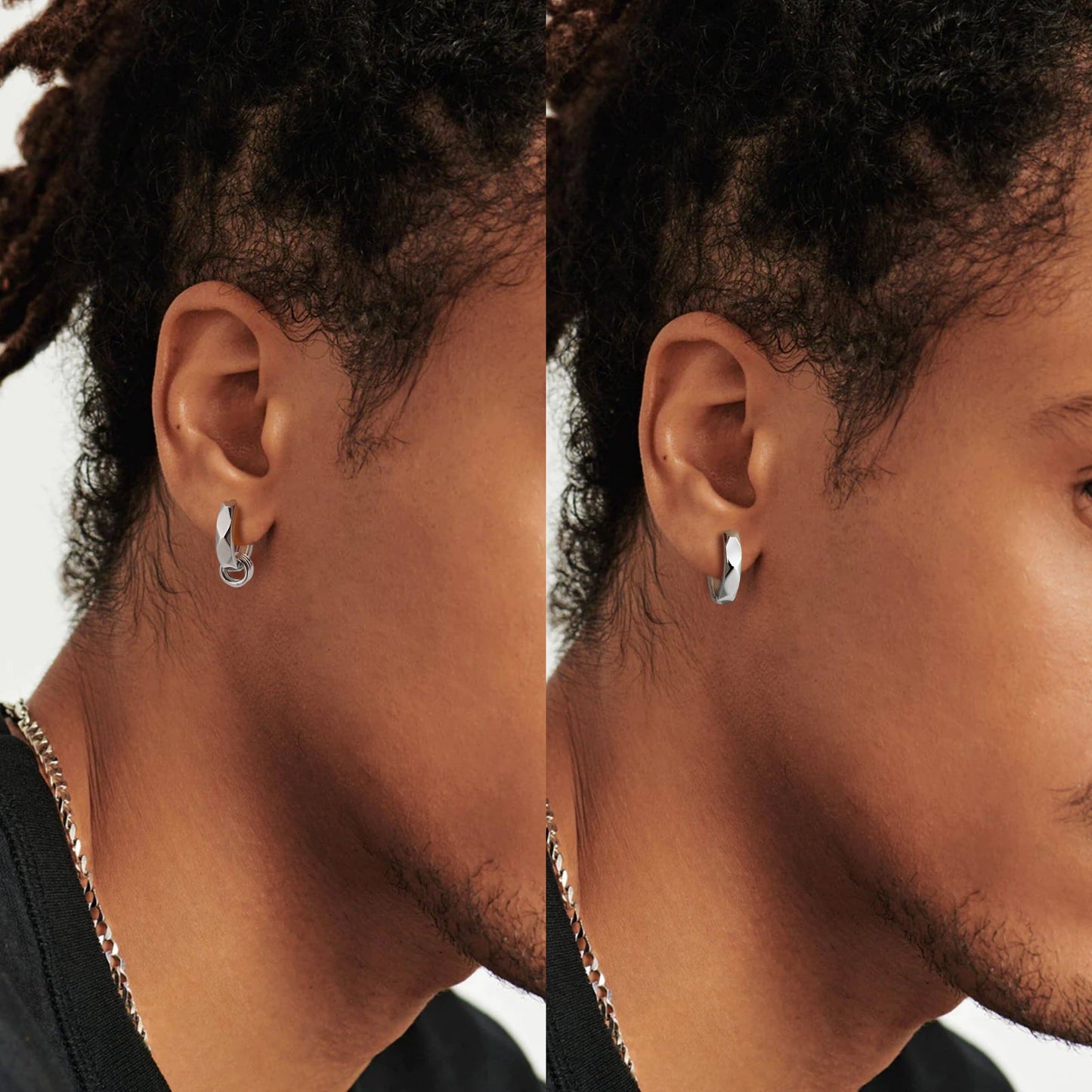 Wholesale Men's Earrings 15mm 2in1 Mens Hoop Earring with Detachable Rings 925 Sterling Silver