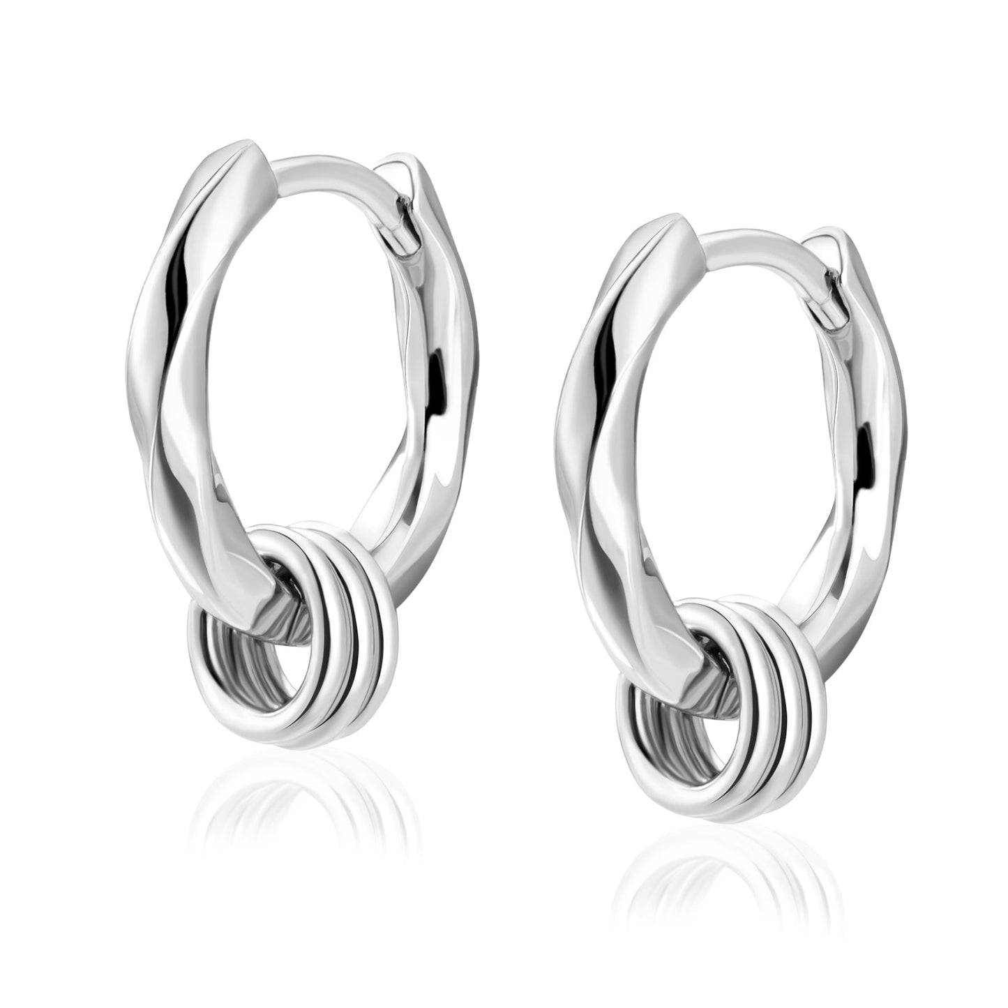 Wholesale Men's Earrings 15mm 2in1 Mens Hoop Earring Twisted with Detachable Rings 925 Sterling Silver