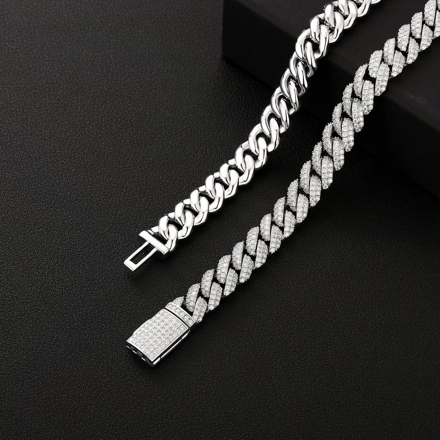 Wholesale VVS1 Moissanite Cuban Link Chain Necklace 10mm 925 Sterling Silver Hip Hop Chains Rhodium Plated