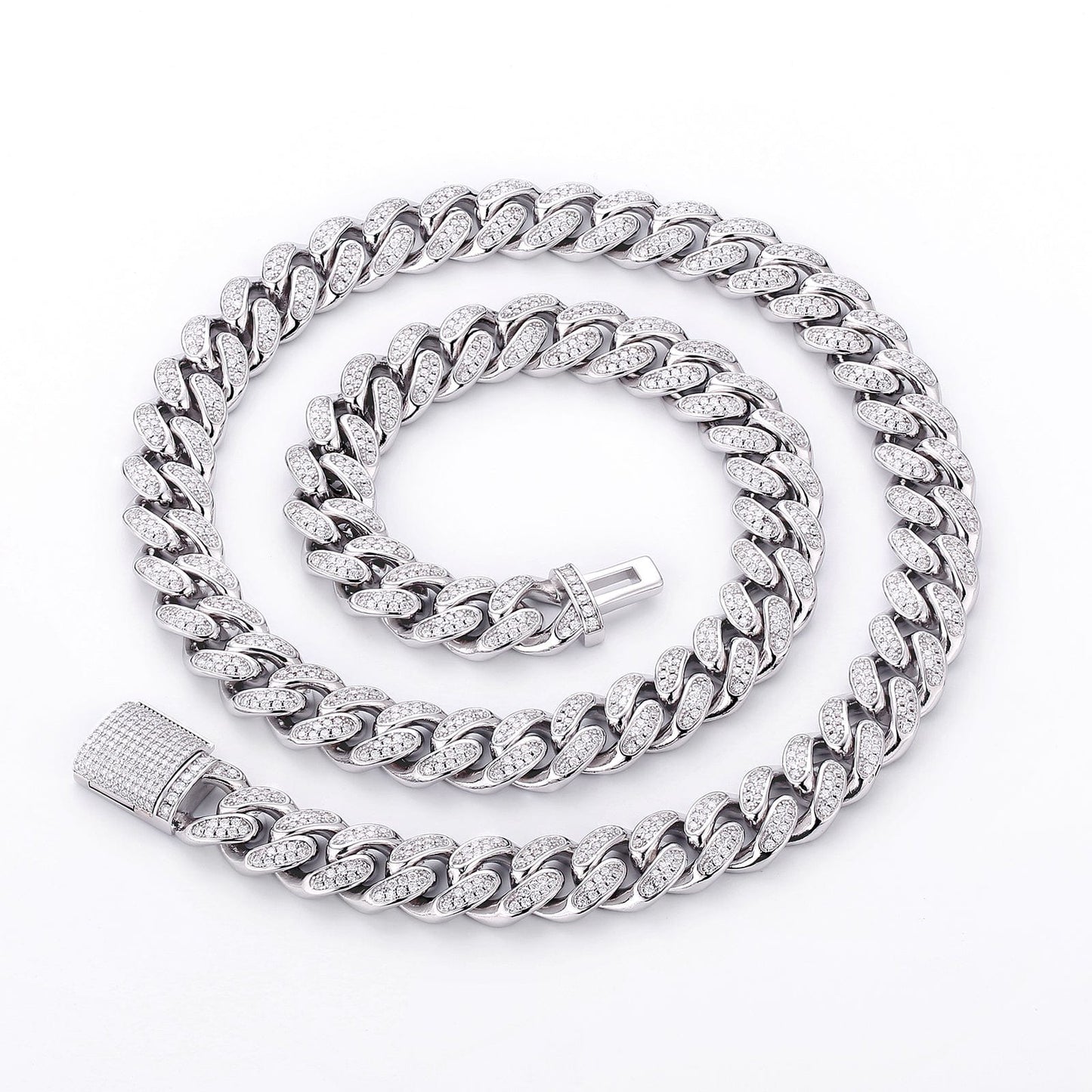 Wholesale VVS1 Moissanite Cuban Link Chain Necklace 12mm 925 Sterling Silver Hip Hop Chains Rhodium Plated Men Jewelry