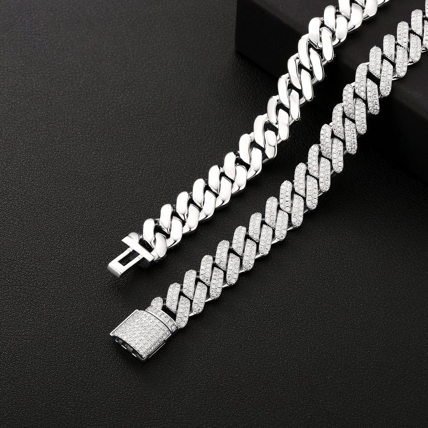 Wholesale VVS1 Moissanite Cuban Link Chain Necklace 14mm 925 Sterling Silver Hip Hop Chains Rhodium Plated Men Jewelry