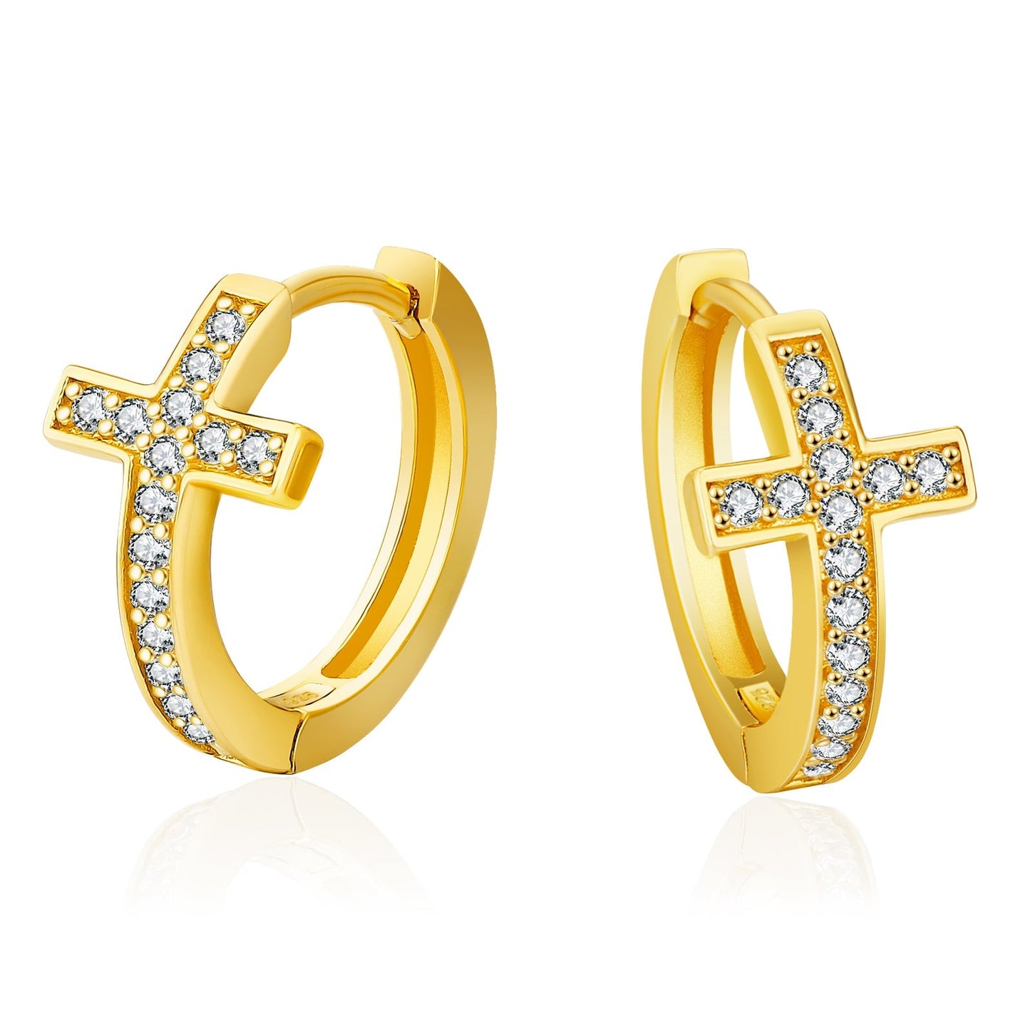 15mm Iced Cross Hoop Earrings 925 Sterling Silver