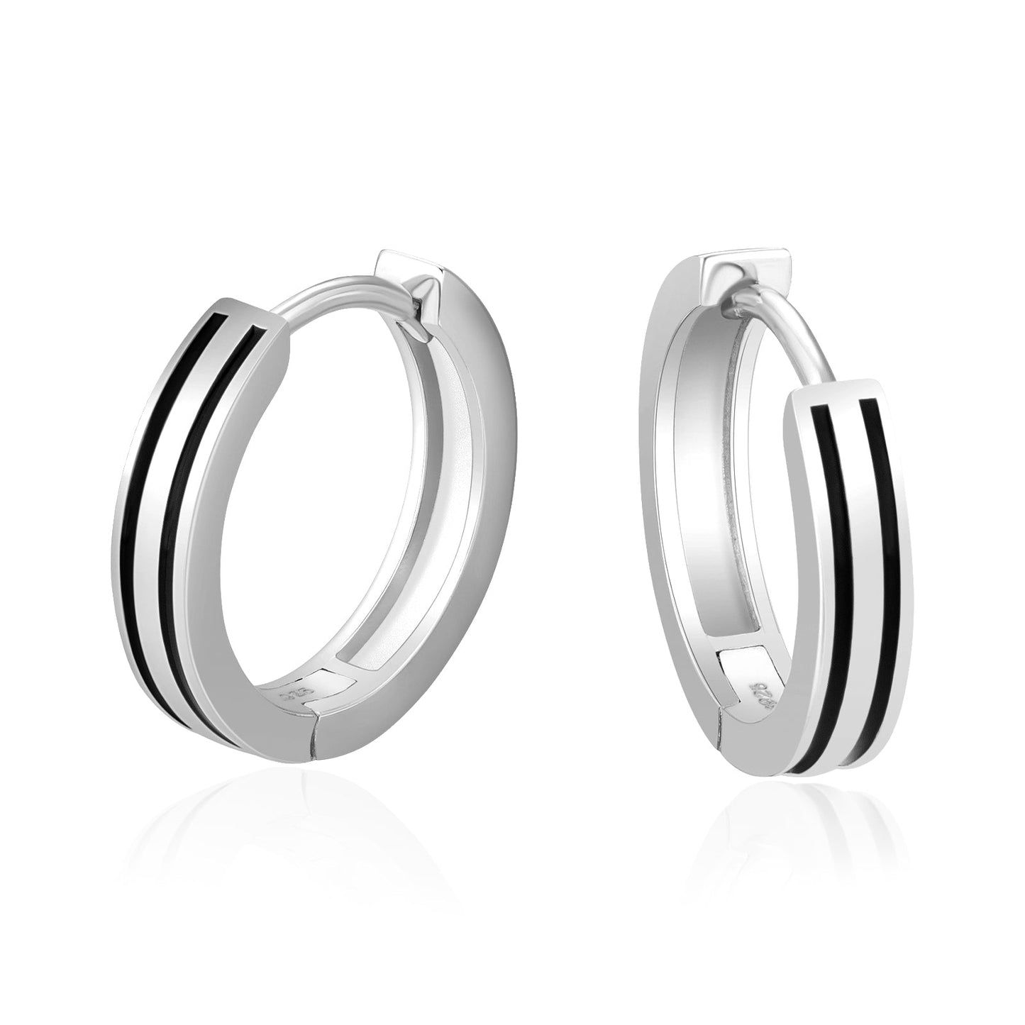 Wholesale Men's Earrings 15mm Sleek Black Stripe Hoop Earrings for Men