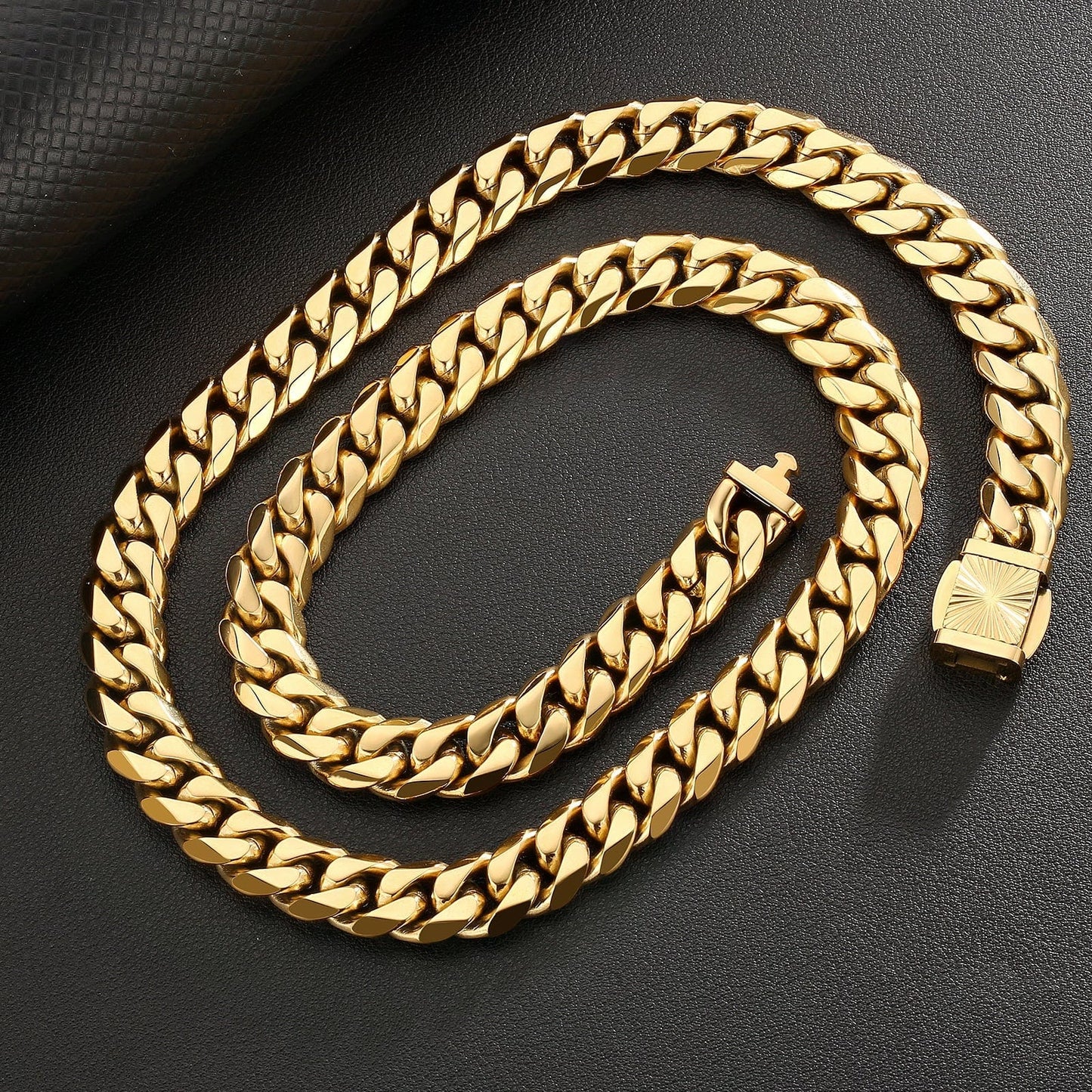 Wholesale Miami Cuban Link Chain Stainless Steel 12mm 6-Sided 18K Gold Plated