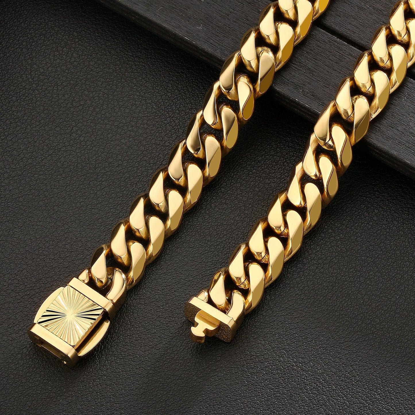 Wholesale Miami Cuban Link Chain Stainless Steel 12mm 6-Sided 18K Gold Plated