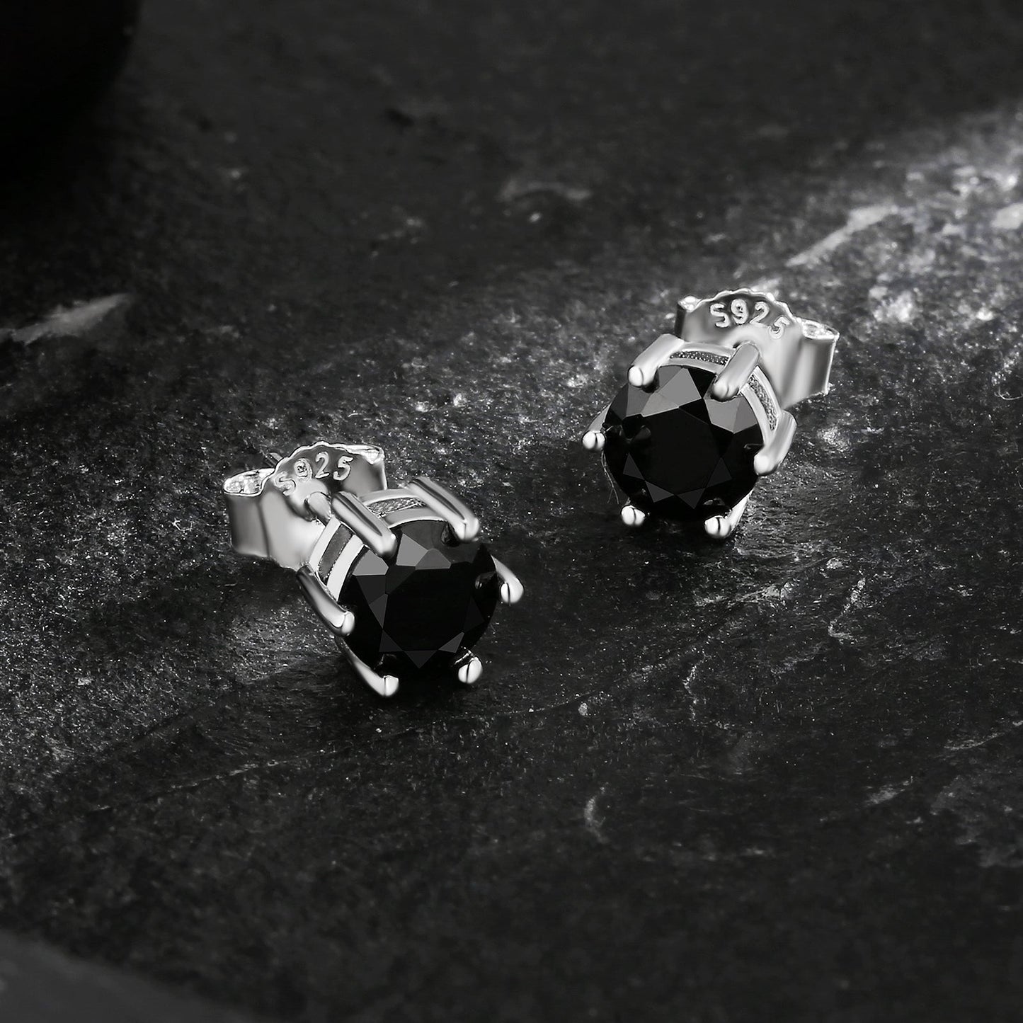 Wholesale Men's Earrings 6mm Black CZ Stone Round Iced Stud Earrings for Men in 14K Gold/ White Gold