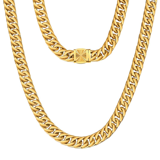 Wholesale Miami Cuban Link Chain Stainless Steel 12mm 4-Sided 18K Gold Plated