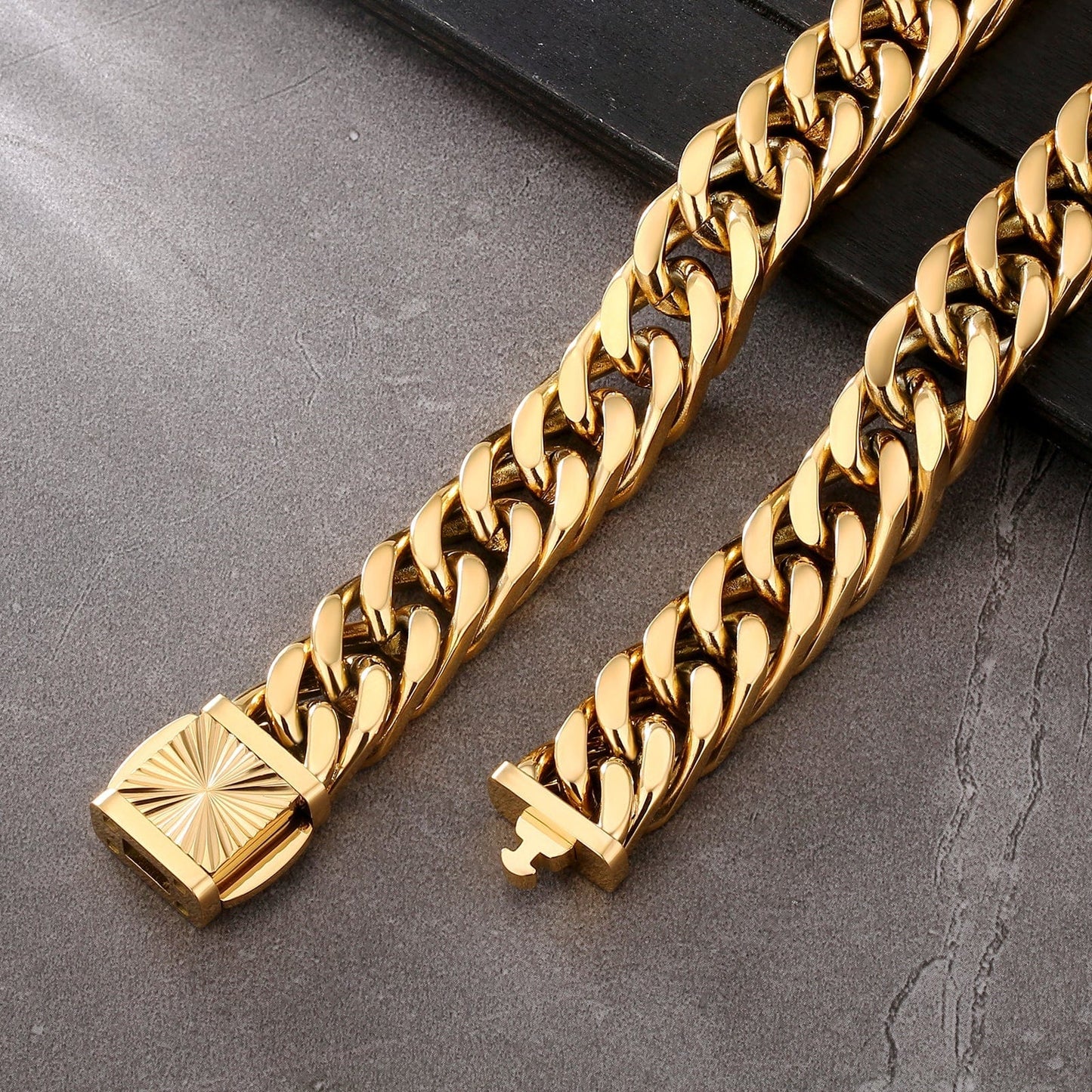 Wholesale Miami Cuban Link Chain Stainless Steel 12mm 4-Sided 18K Gold Plated