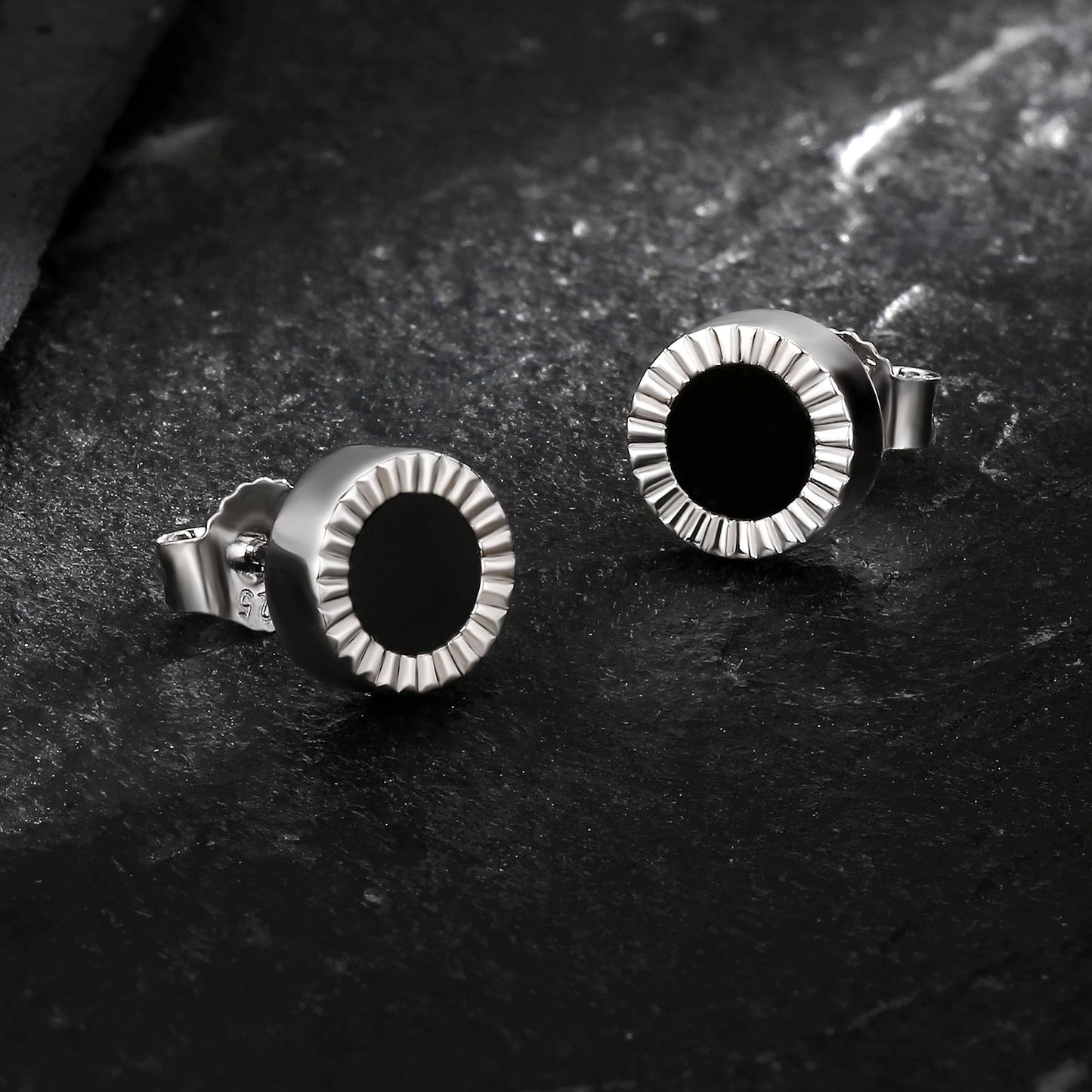 Wholesale Men's Earrings 8mm Black Agate Round Iced Stud Earrings for Men