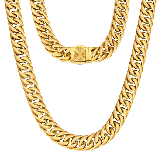 Wholesale Miami Cuban Link Chain Stainless Steel 4-Side 14mm 18K Gold Plated