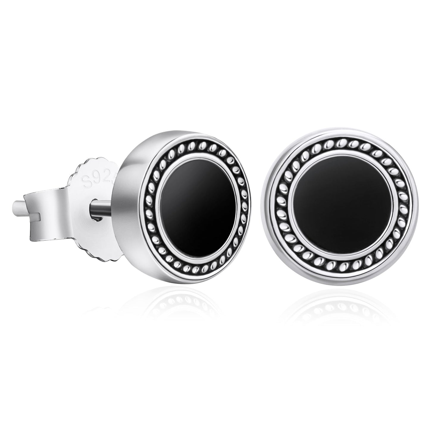 Wholesale Men's Earrings 8mm Radial Black Agate Round Iced Stud Earrings for Men