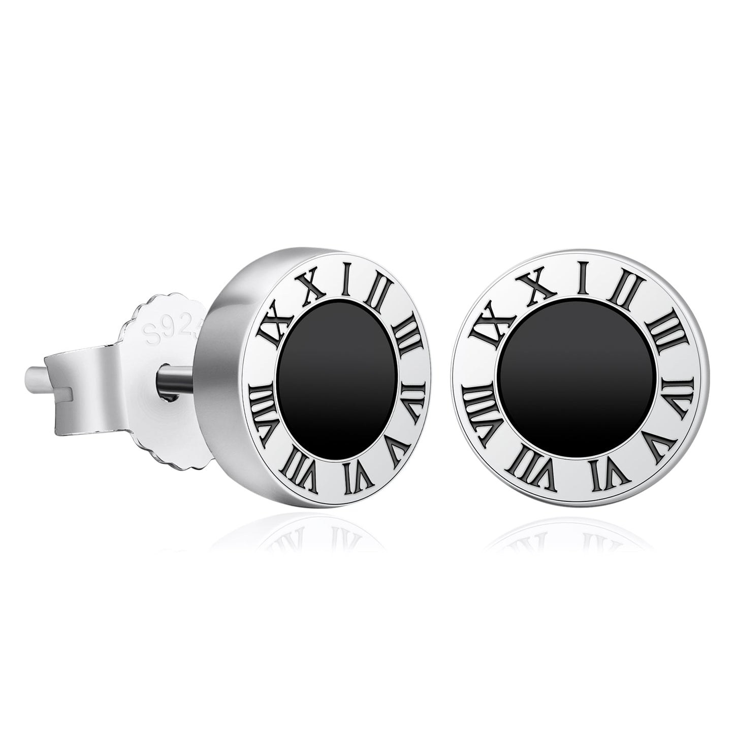 Wholesale Men's Earrings 8mm Roman Numerals Black Agate Round Iced Stud Earrings for Men