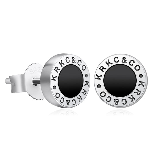 Wholesale Men's Earrings 8mm KRKC&CO Black Agate Round Iced Stud Earrings for Men