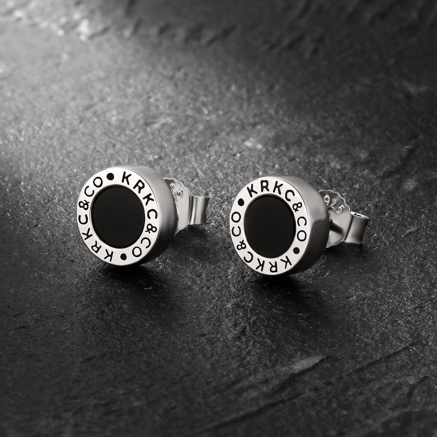 Wholesale Men's Earrings 8mm KRKC&CO Black Agate Round Iced Stud Earrings for Men