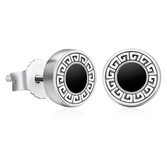 Wholesale Men's Earrings 8.5mm Vintage Black Agate Round Iced Stud Earrings for Men