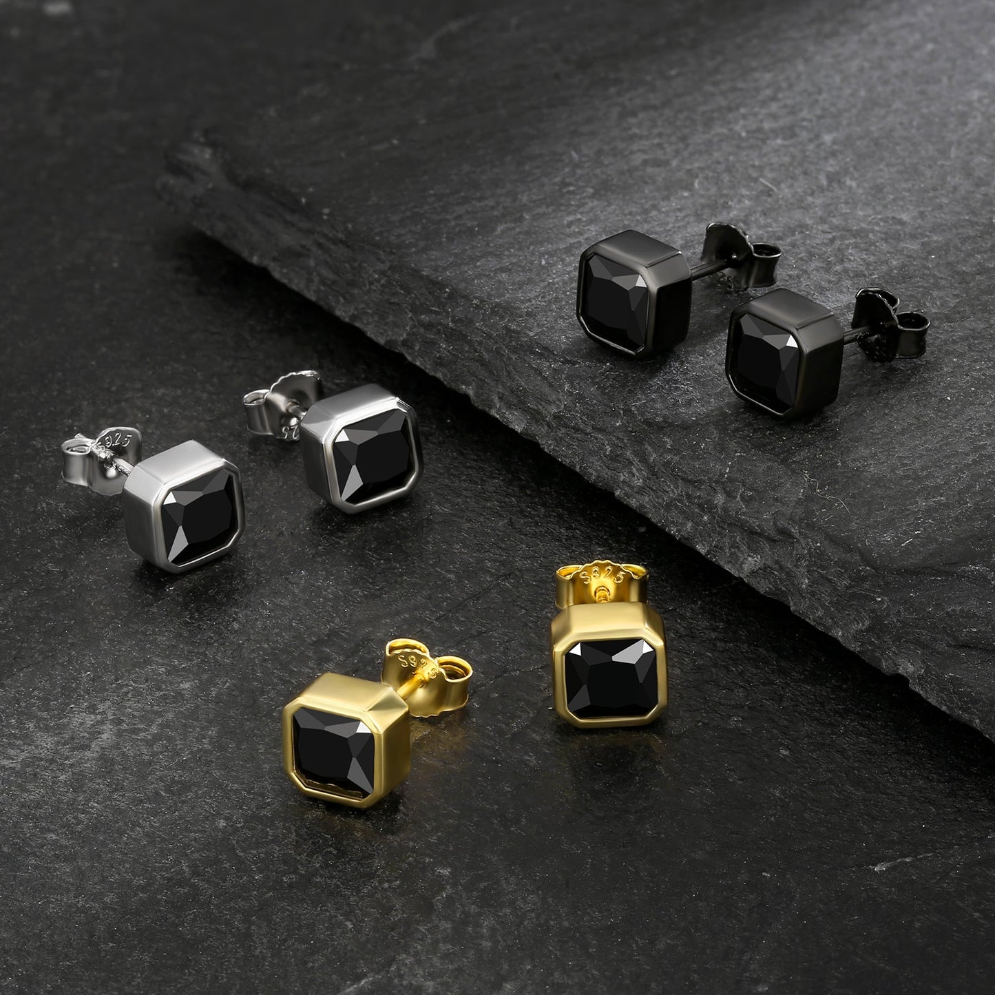 Wholesale Men's Earrings All Black CZ Iced Stud Earrings for Men