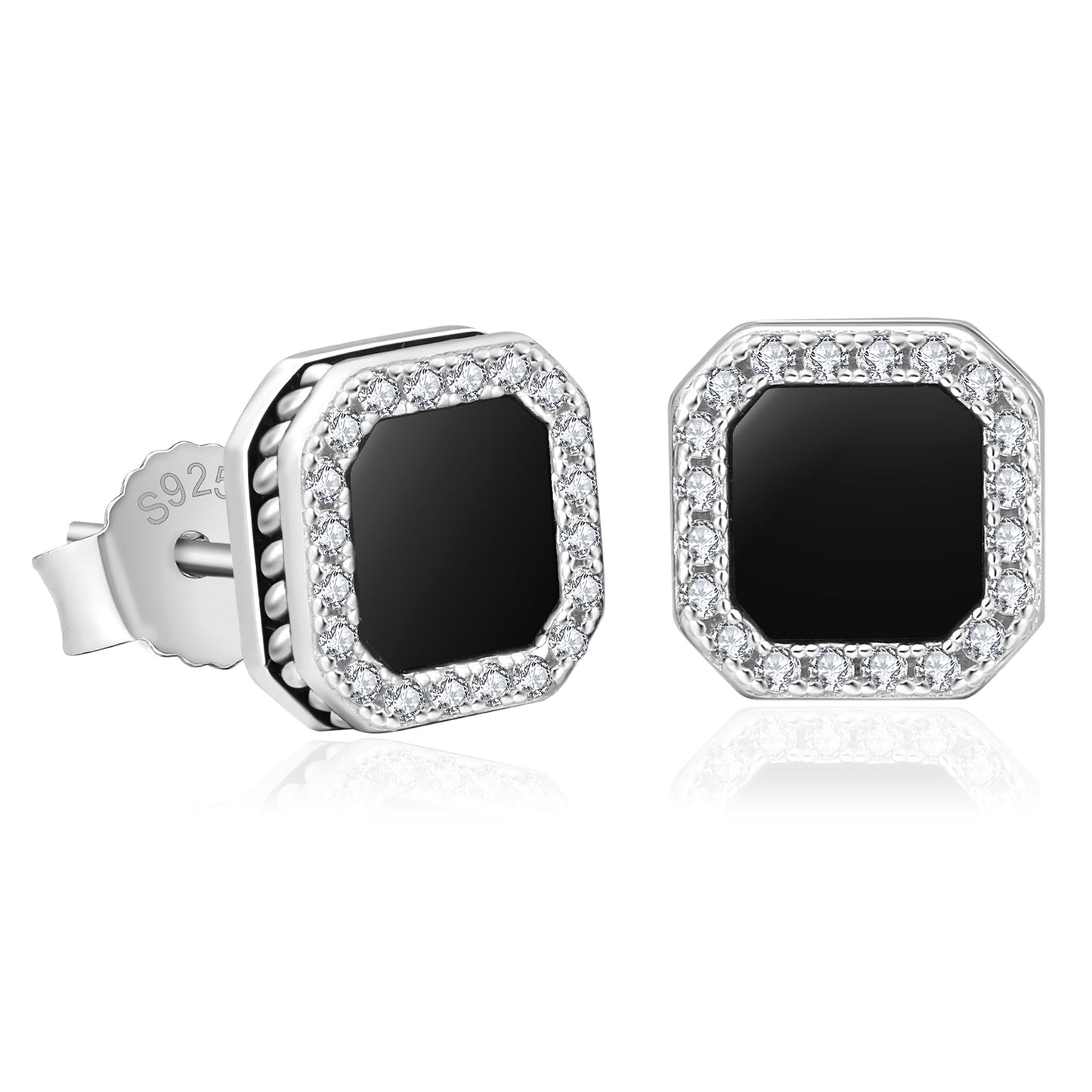 Wholesale Men's Earrings Square Black Iced CZ Stud Earrings for Men