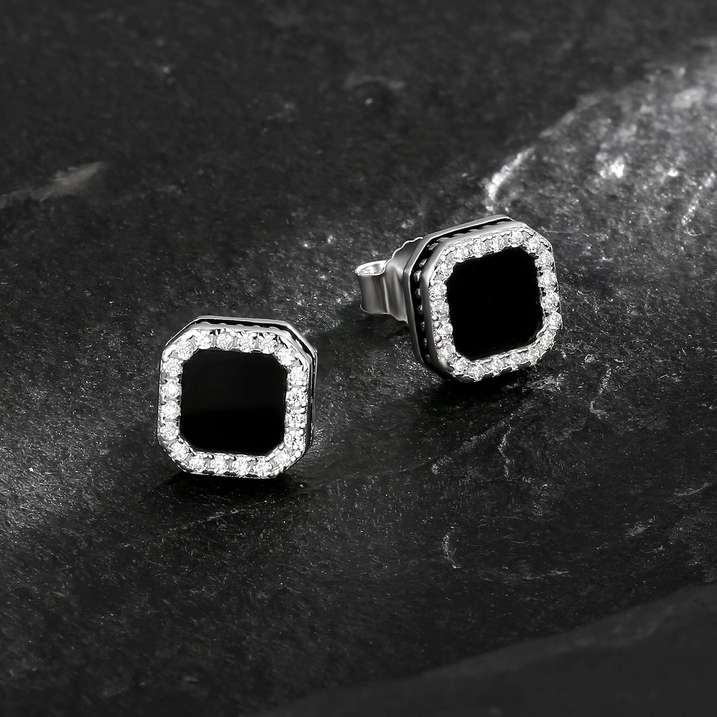 Wholesale Men's Earrings Square Black Iced CZ Stud Earrings for Men