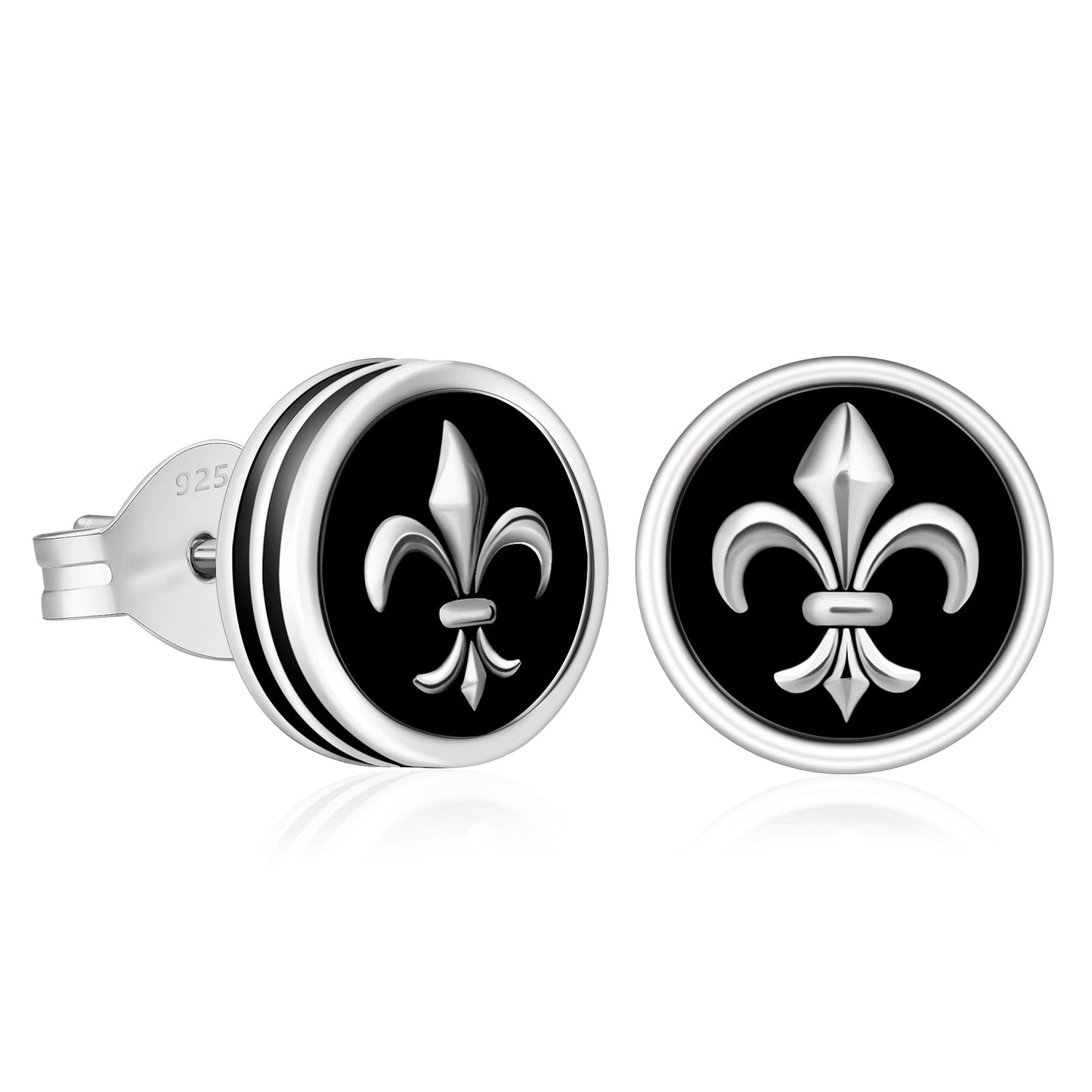 Wholesale Men's Earrings Stud Earrings 9mm Fleur de lis Black Earrings for Men