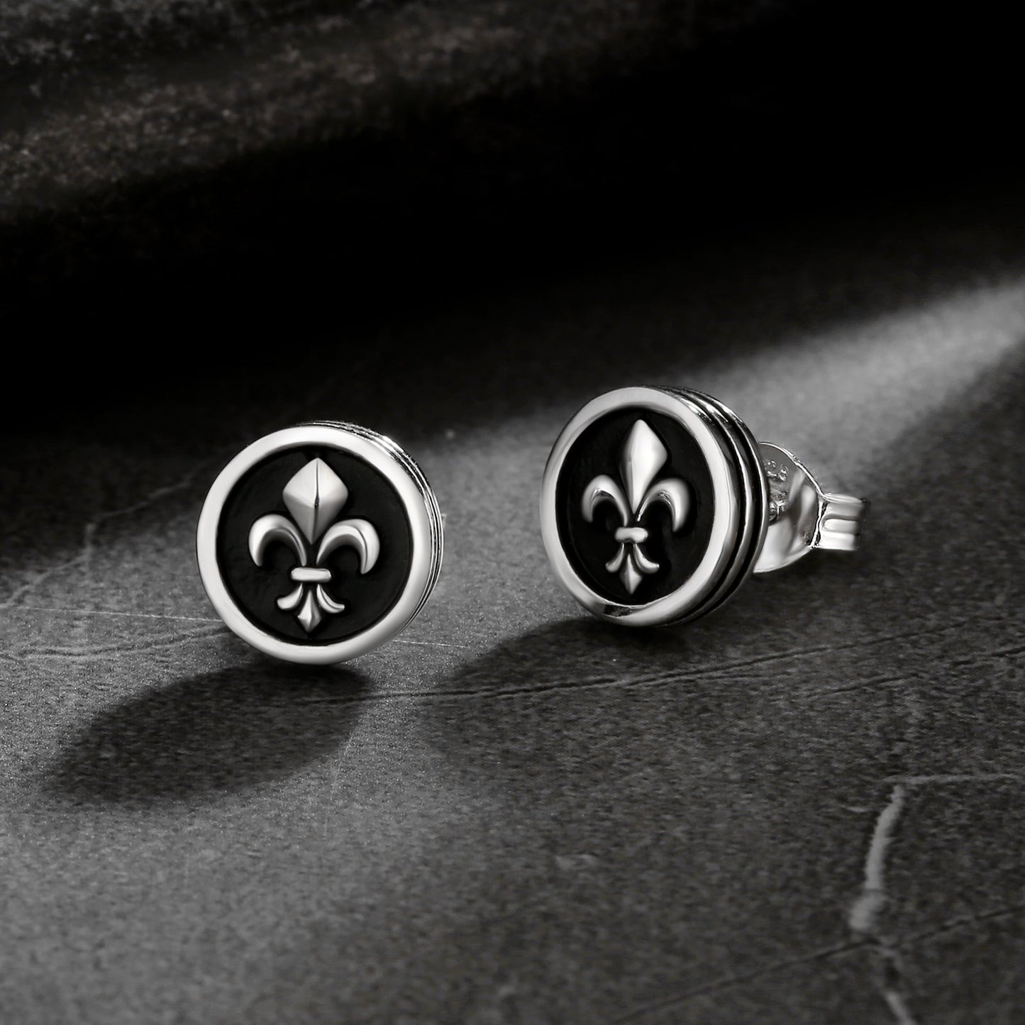 Wholesale Men's Earrings Stud Earrings 9mm Fleur de lis Black Earrings for Men