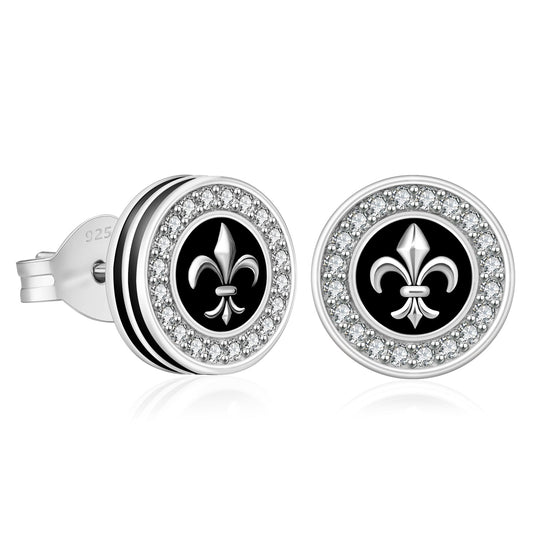 Wholesale Men's Earrings Stud Earrings 9mm Fleur de lis Iced Diamond CZ