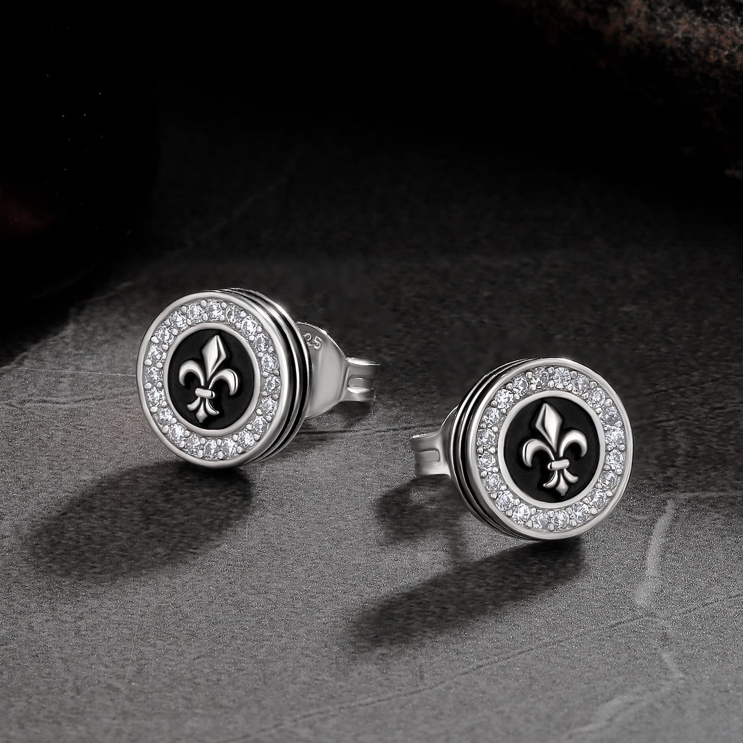 Wholesale Men's Earrings Stud Earrings 9mm Fleur de lis Iced Diamond CZ